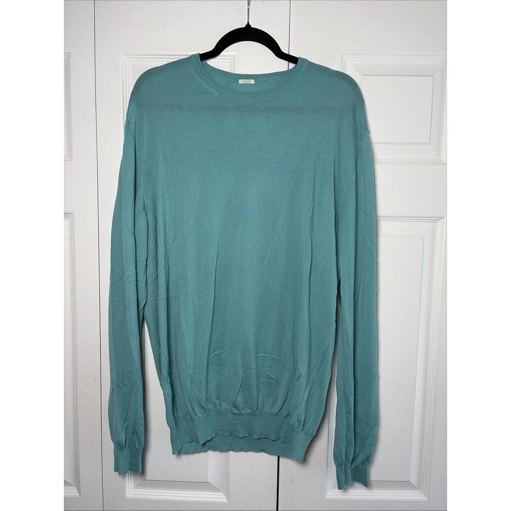 Malo Crewneck Sweater Mens Size 58 XL Teal Blue Virgin Wool Italy Luxury Knit